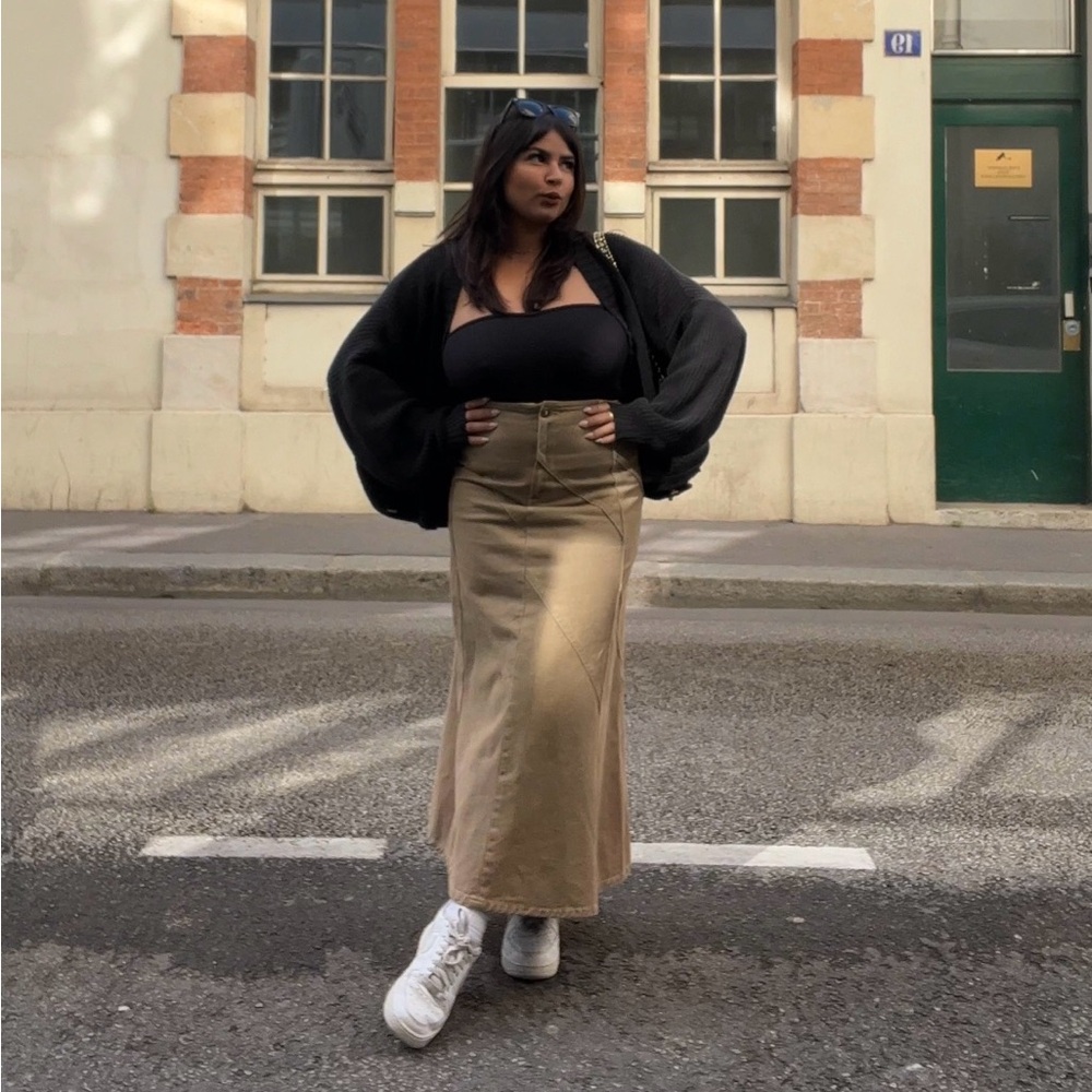 vintage long brown denim skirt